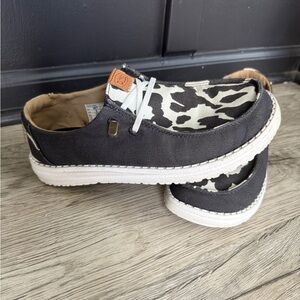 Hey Dude Women's Black and White Slip-On Shoes
